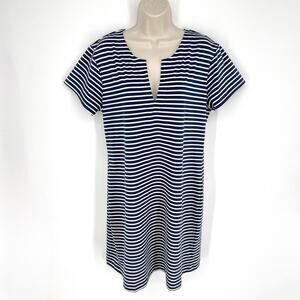 Vineyard Vines Sankaty Striped Tunic Dress Sz L Navy Blue White Short Sleeve